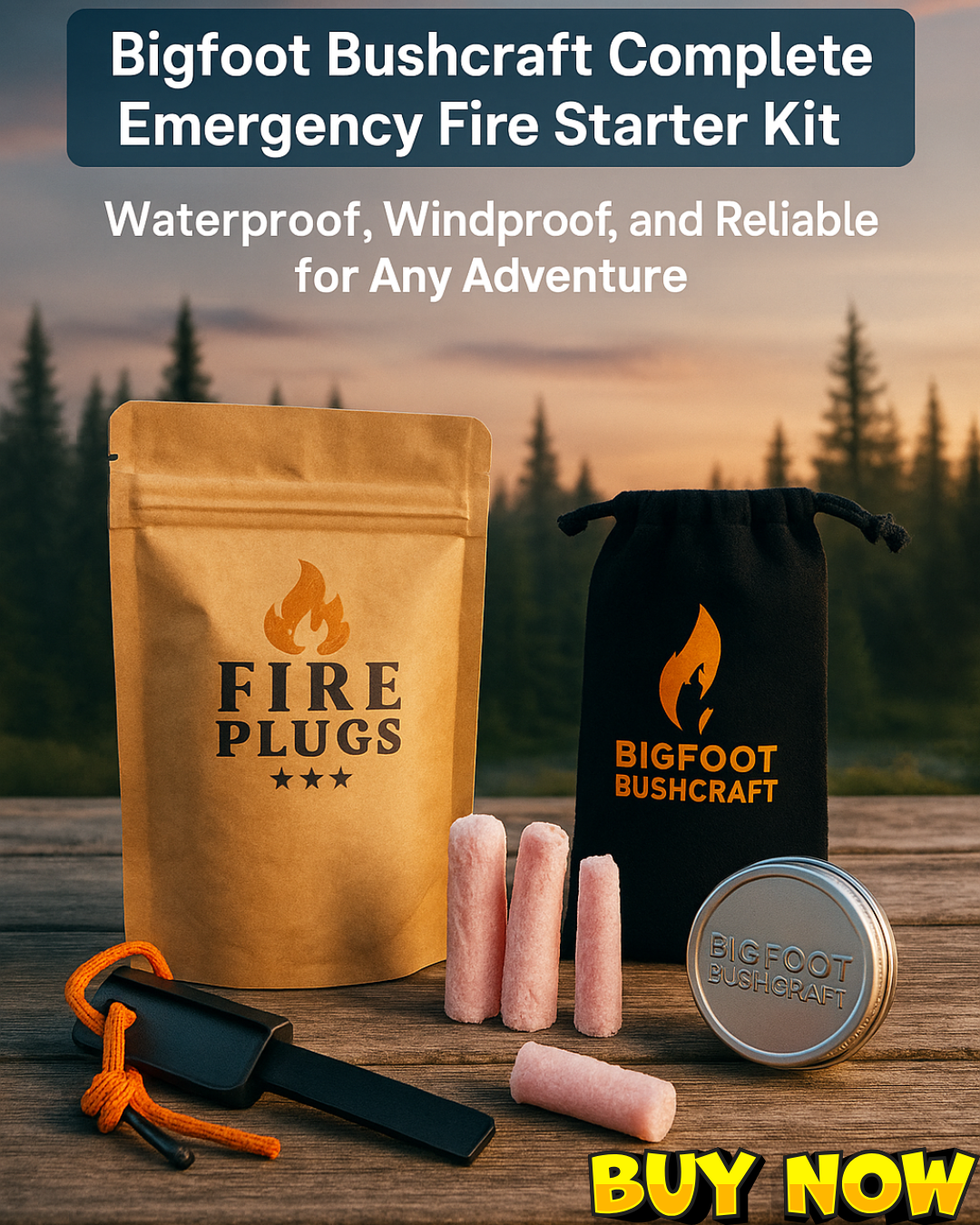 Bigfoot Bushcraft Emergency Fire Starter Kit – Reliable Fire in Any Condition!